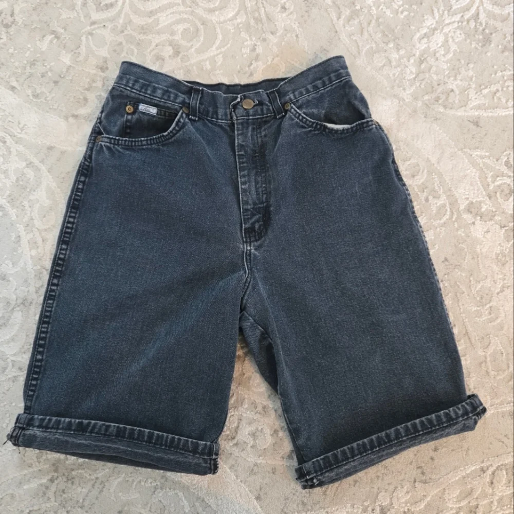 Vintage 1990s Chic Black Denim Long Shorts